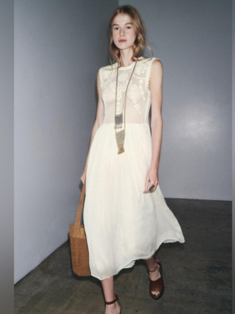 NWT ZARA ZW COLLECTION EMBROIDERED COMBINATION DRESS S